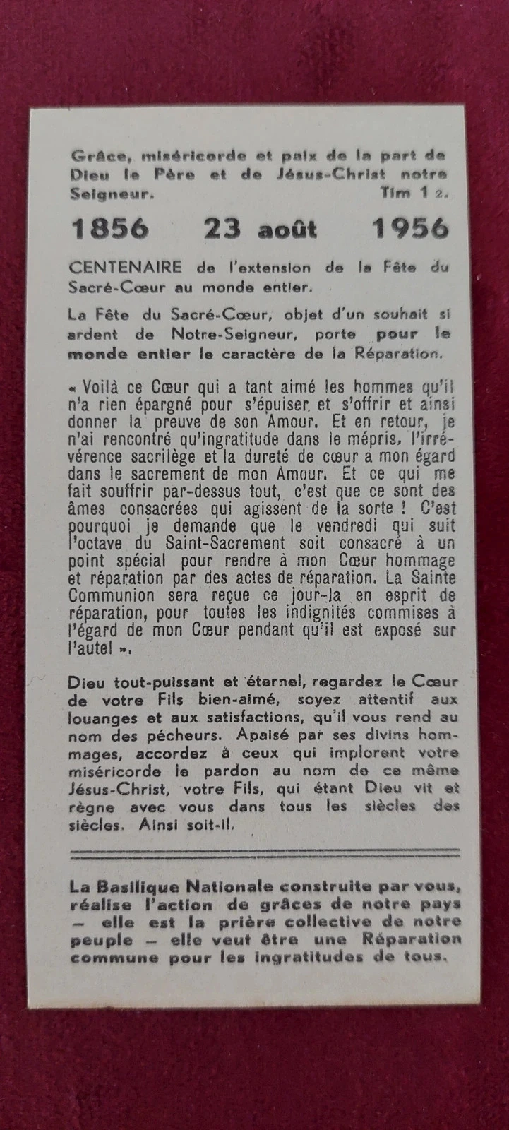 Image pieuse ancienne - Centenaire du Sacré-Cœur 1856-1956 - Basilique de Koekelberg – photo 2